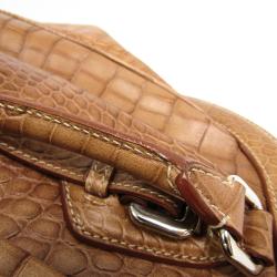 Pre Owned Prada Brown Croc Embossed Leather Satchel Bag