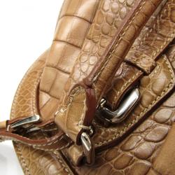 Pre Owned Prada Brown Croc Embossed Leather Satchel Bag