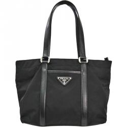 Pre Owned Prada Black Tessuto Nylon and Saffiano Leather Tote