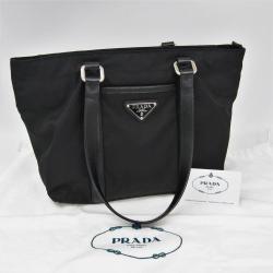 Pre Owned Prada Black Tessuto Nylon and Saffiano Leather Tote