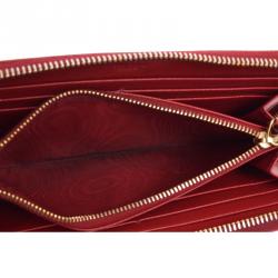 Pre Owned Prada Red Saffiano Leather Zip Around Wallet