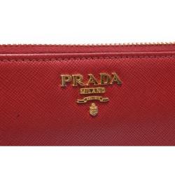 Pre Owned Prada Red Saffiano Leather Zip Around Wallet