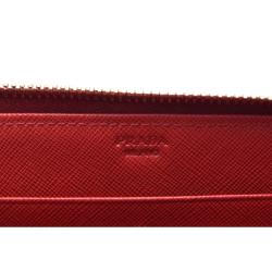 Pre Owned Prada Red Saffiano Leather Zip Around Wallet