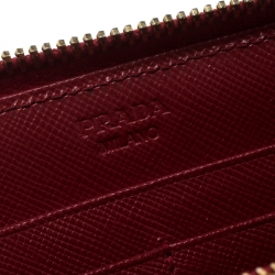 Pre Owned Prada Red Saffiano Leather Zip Around Wallet