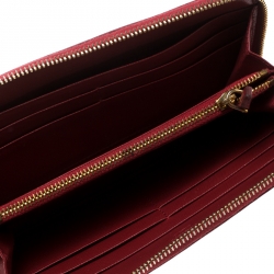 Pre Owned Prada Red Saffiano Leather Zip Around Wallet