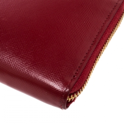 Pre Owned Prada Red Saffiano Leather Zip Around Wallet