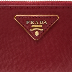 Pre Owned Prada Red Saffiano Leather Zip Around Wallet