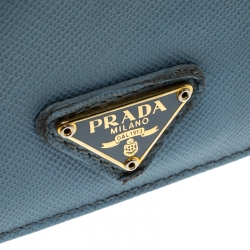 Pre Owned Prada Powder Blue Saffiano Oro Leather Accordion Card Holder