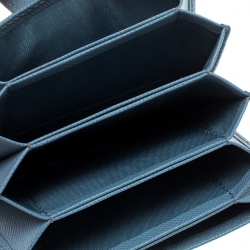 Pre Owned Prada Powder Blue Saffiano Oro Leather Accordion Card Holder