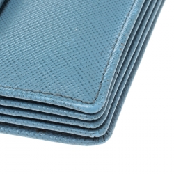 Pre Owned Prada Powder Blue Saffiano Oro Leather Accordion Card Holder