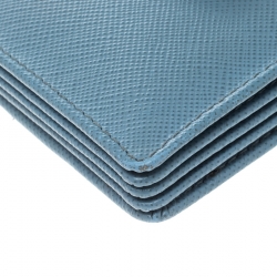 Pre Owned Prada Powder Blue Saffiano Oro Leather Accordion Card Holder