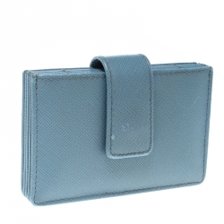 Pre Owned Prada Powder Blue Saffiano Oro Leather Accordion Card Holder