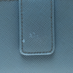 Pre Owned Prada Powder Blue Saffiano Oro Leather Accordion Card Holder