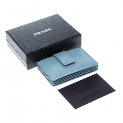 Pre Owned Prada Powder Blue Saffiano Oro Leather Accordion Card Holder