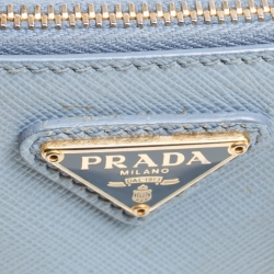 Pre Owned Prada Pale Blue Saffiano Lux Leather Mini Double Zip Top Handle Shoulder Bag
