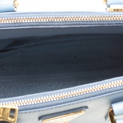 Pre Owned Prada Pale Blue Saffiano Lux Leather Mini Double Zip Top Handle Shoulder Bag