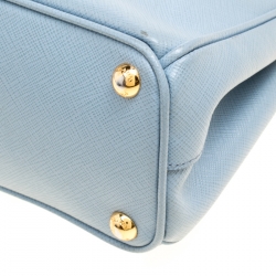 Pre Owned Prada Pale Blue Saffiano Lux Leather Mini Double Zip Top Handle Shoulder Bag