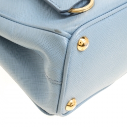 Pre Owned Prada Pale Blue Saffiano Lux Leather Mini Double Zip Top Handle Shoulder Bag