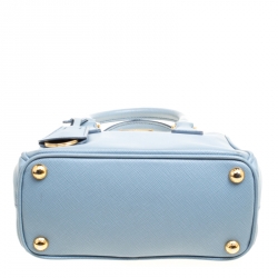 Pre Owned Prada Pale Blue Saffiano Lux Leather Mini Double Zip Top Handle Shoulder Bag