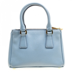 Pre Owned Prada Pale Blue Saffiano Lux Leather Mini Double Zip Top Handle Shoulder Bag