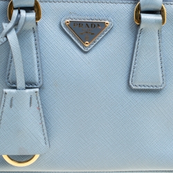 Pre Owned Prada Pale Blue Saffiano Lux Leather Mini Double Zip Top Handle Shoulder Bag