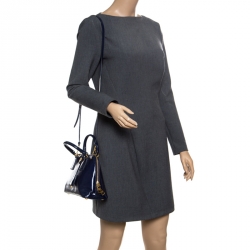 Pre Owned Prada Royal Blue Saffiano Vernic Patent Leather Small Promenade Top Handle Shoulder Bag