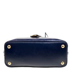 Pre Owned Prada Royal Blue Saffiano Vernic Patent Leather Small Promenade Top Handle Shoulder Bag