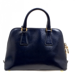 Pre Owned Prada Royal Blue Saffiano Vernic Patent Leather Small Promenade Top Handle Shoulder Bag