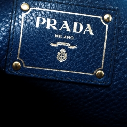 Pre Owned Prada Dark Blue Vitello Daino Leather Shopper Tote