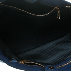 Pre Owned Prada Dark Blue Vitello Daino Leather Shopper Tote