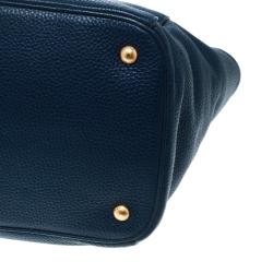 Pre Owned Prada Dark Blue Vitello Daino Leather Shopper Tote