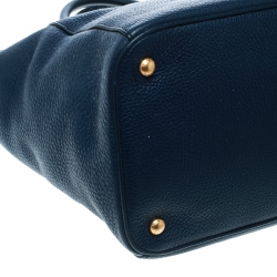 Pre Owned Prada Dark Blue Vitello Daino Leather Shopper Tote