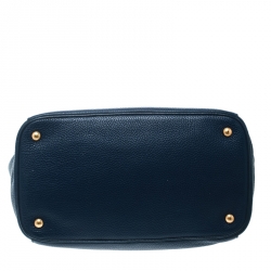 Pre Owned Prada Dark Blue Vitello Daino Leather Shopper Tote