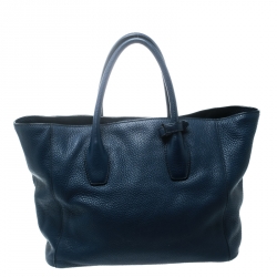 Pre Owned Prada Dark Blue Vitello Daino Leather Shopper Tote