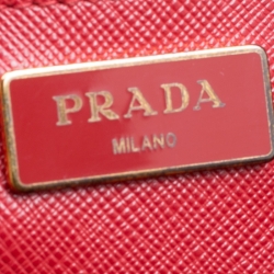 Pre Owned Prada Red/Black Saffiano Lux Leather Medium Double Zip Tote