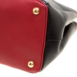 Pre Owned Prada Red/Black Saffiano Lux Leather Medium Double Zip Tote
