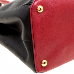 Pre Owned Prada Red/Black Saffiano Lux Leather Medium Double Zip Tote