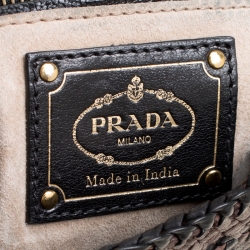 Pre Owned Prada Brown Woven Leather Madras Top Handle Bag