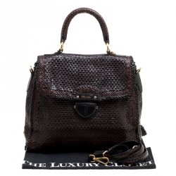 Pre Owned Prada Brown Woven Leather Madras Top Handle Bag
