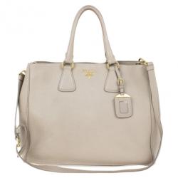 مملوكة مسبقًا Prada Grey Vitello Daino Leather Shopper Tote