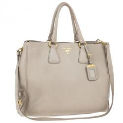 مملوكة مسبقًا Prada Grey Vitello Daino Leather Shopper Tote