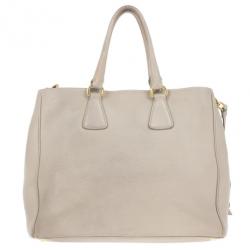 مملوكة مسبقًا Prada Grey Vitello Daino Leather Shopper Tote