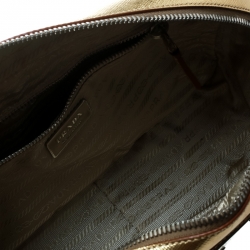 Pre Owned Prada Gold Saffiano Lux Leather Bauletto Satchel