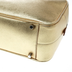 Pre Owned Prada Gold Saffiano Lux Leather Bauletto Satchel