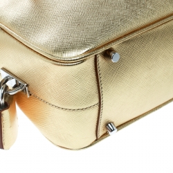 Pre Owned Prada Gold Saffiano Lux Leather Bauletto Satchel