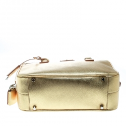 Pre Owned Prada Gold Saffiano Lux Leather Bauletto Satchel