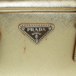 Pre Owned Prada Gold Saffiano Lux Leather Bauletto Satchel