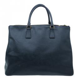 مملوكة مسبقًا Prada Black Saffiano Lux Leather Double Zip Tote