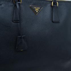 مملوكة مسبقًا Prada Black Saffiano Lux Leather Double Zip Tote