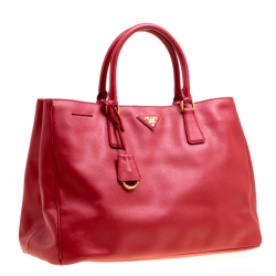 Pre Owned Prada Red Saffiano Lux Leather Large Tote